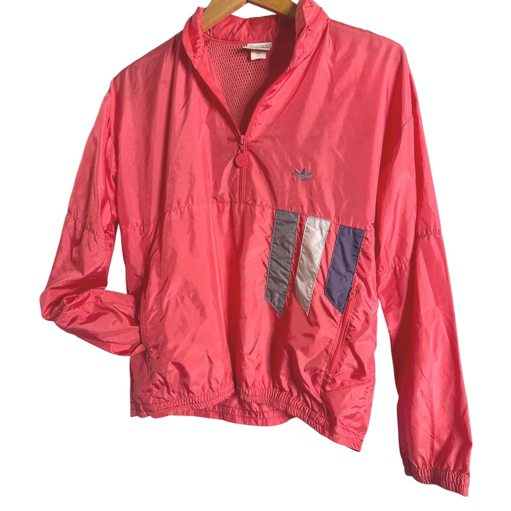 VTG ADIDAS Sz M Vintage 90s Trefoil Unisex Pink Blokecore Half Zip Windbreaker